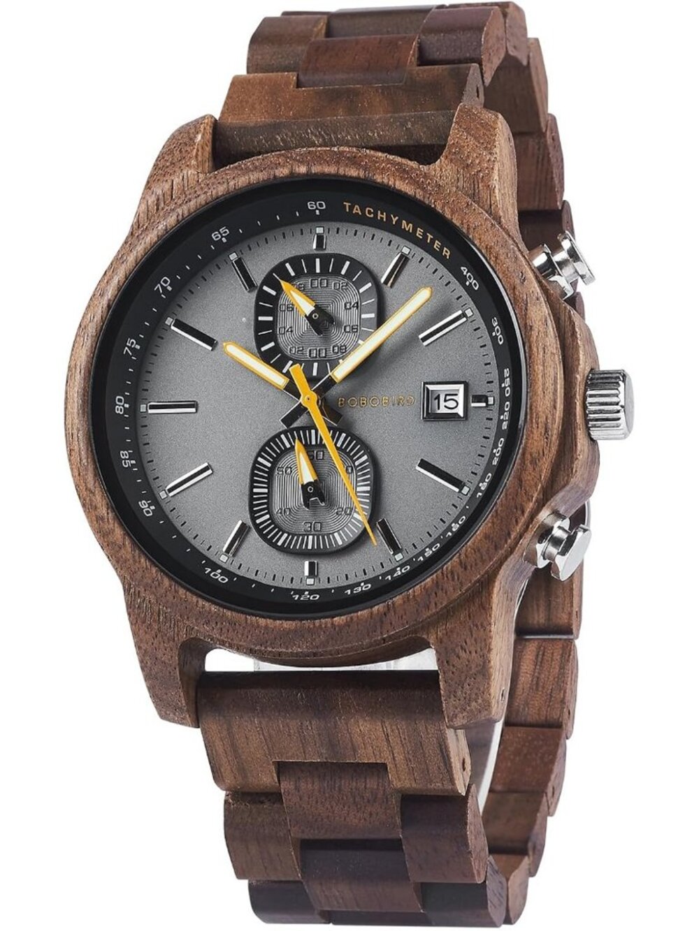 Men's Grey Analog Quartz Ultra-Light Luminous Chronograph Casual Wooden Watch